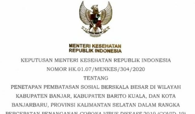 Pelaksanaan PSBB Di Kabupaten Banjar Di Setujui