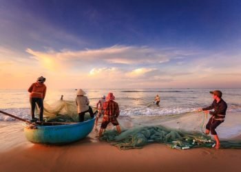 Ilustrasi : Nelayan tengah mendarat membawa hasil tangkapan dari laut.