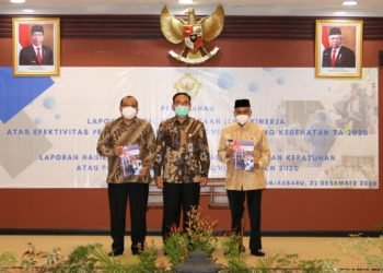 Bupati Banjar Didampingi Wakil Ketua DPRD Banjar Serahkan LHP Penanganan Pandemi Covid-19