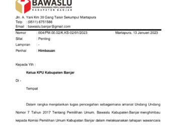 Bawaslu Surati KPU Kabupaten Banjar Terkait Perekrutan PPS Kabupaten Banjar