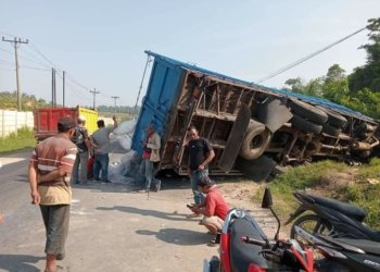 Truk Muatan Pakan Ternak Seruduk Xenia