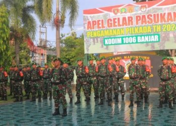 Kodim 1006/ Banjar Apel Pasukan Dan Kelengkapan Kendaraan Untuk Persiapan Menghadapi Pilkada