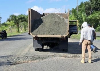 Respon Cepat, DPUPR Tanbu Perbaiki Sementara Jalan Berlubang di Dharma Praja
