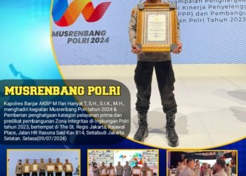 Kapolres Banjar Polda Kalsel Raih Penghargaan Dan Predikat Pelayanan Prima Zona Integritas