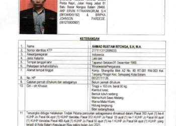Polda Kepri Terbitkan Daftar Pencarian Orang untuk Ahmad Ritonga
