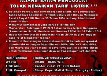 Aliansi Batam Menggugat Gelar Aksi Tolak Kenaikan Tarif Listrik Hari Ini
