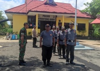 Linmas Desa Jambu Burung Dilatih Babinsa PBB Dan Bela Negara Jelang Pilkada