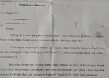 Surat proposal permohonan bantuan dana HUT Tapteng ke-80 tahun 2025.