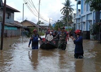 Terobos Banjir Setinggi Pinggang, Petugas Damkar Banjar Selamatkan Balita dan Lansia