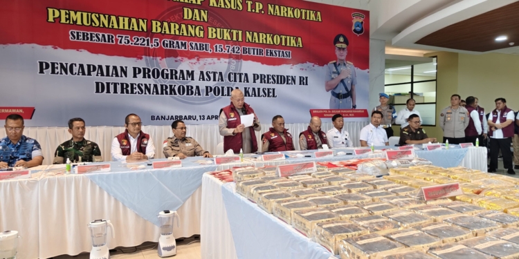 Polda Kalsel Musnahkan 75,2 Kg Sabu dan 15.742 Ekstasi, Bongkar 45 Kasus Narkoba