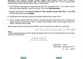 PBNU Tetapkan 1 Muharram 1448 H Jatuh pada 17 Juni 2026, Tahun Baru Islam Dimulai Malam Rabu