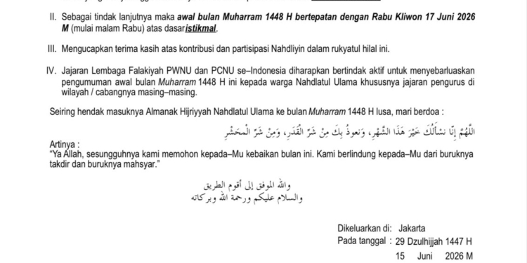 PBNU Tetapkan 1 Muharram 1448 H Jatuh pada 17 Juni 2026, Tahun Baru Islam Dimulai Malam Rabu