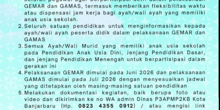 Banjarbaru Gaungkan GEMAR dan GAMAS, Ajak Ayah Lebih Aktif dalam Pendidikan Anak