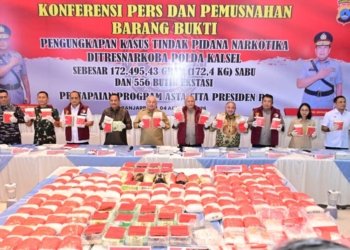 Polda Kalsel Musnahkan 172,4 Kg Sabu dan 556 Butir Ekstasi, 39 Tersangka Dibekuk