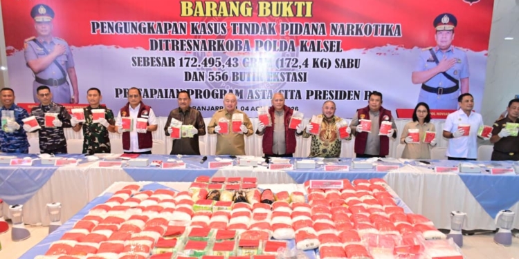 Polda Kalsel Musnahkan 172,4 Kg Sabu dan 556 Butir Ekstasi, 39 Tersangka Dibekuk