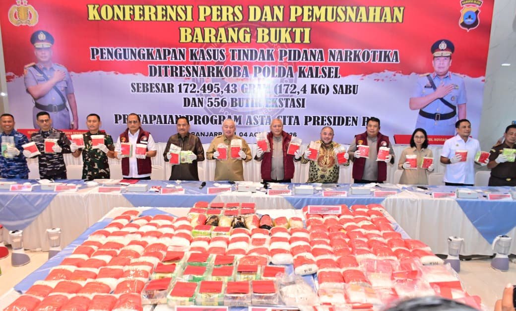 Polda Kalsel Musnahkan 172,4 Kg Sabu dan 556 Butir Ekstasi, 39 Tersangka Dibekuk