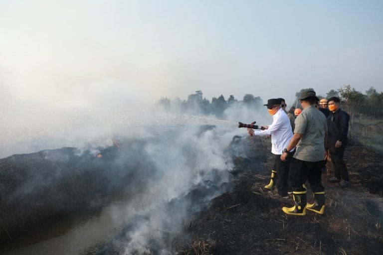 Gubernur Muhidin Bersama Forkopimda Turun Padamkan Karhutla di Pengayuan Banjarbaru