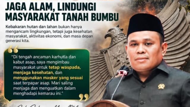 Waspada Karhutla, Wakil Ketua I DPRD Tanah Bumbu Ajak Warga Gunakan Masker